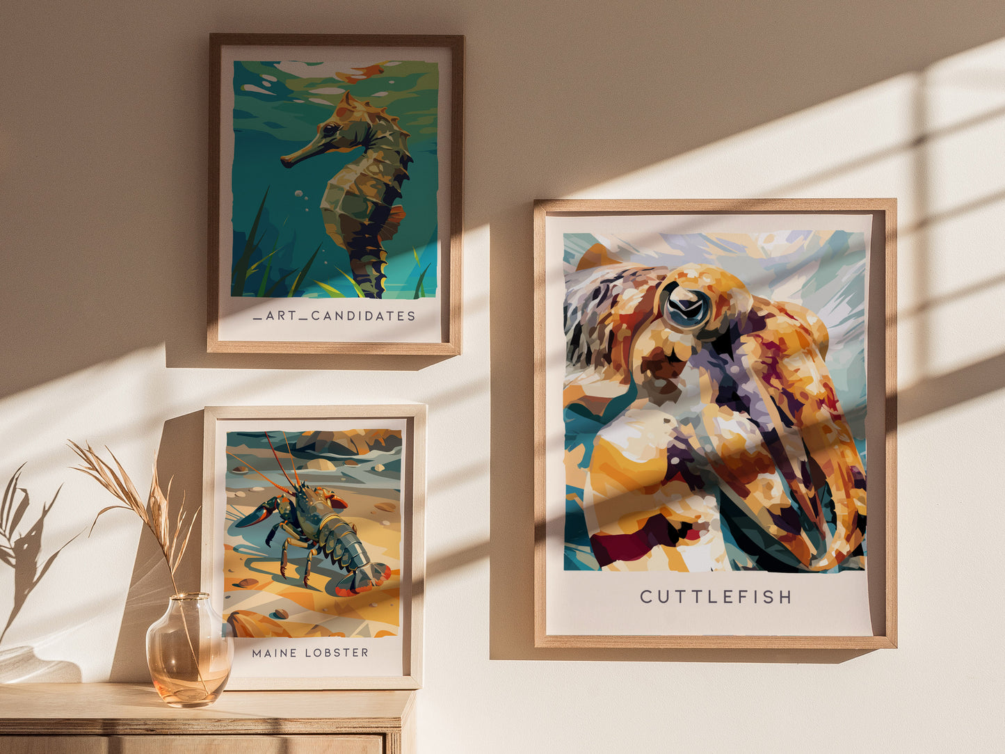 Cuttlefish Wildlife Poster | Vibrant Ocean Cephalopod Art Wall Art — styled in a modern interior