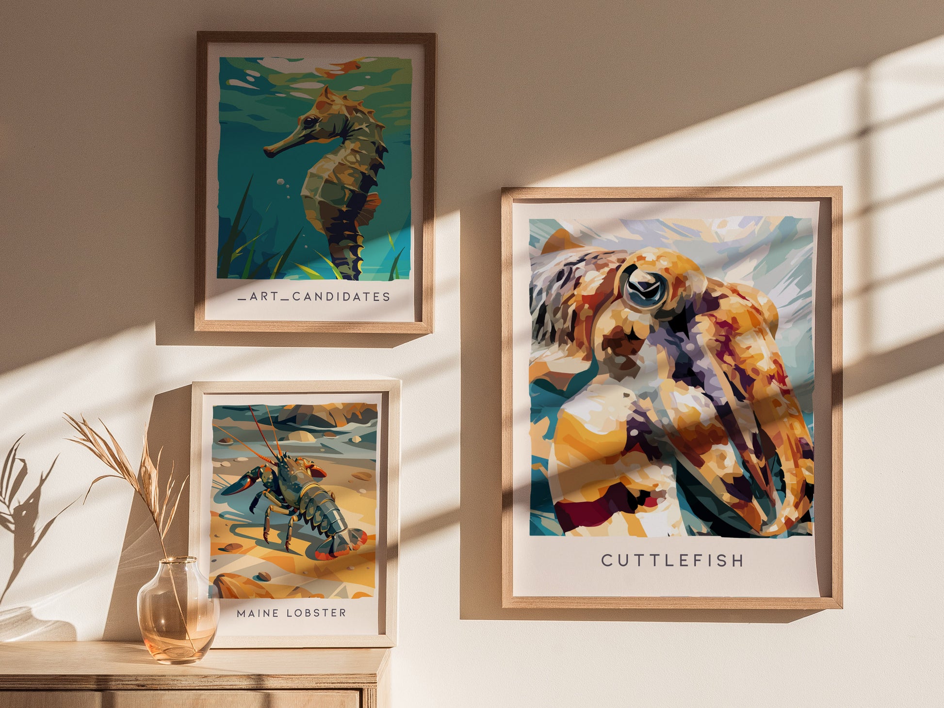 Cuttlefish Wildlife Poster | Vibrant Ocean Cephalopod Art Wall Art — styled in a modern interior