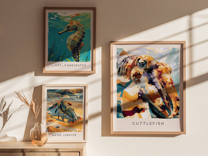 Cuttlefish Wildlife Poster | Vibrant Ocean Cephalopod Art Wall Art — styled in a modern interior