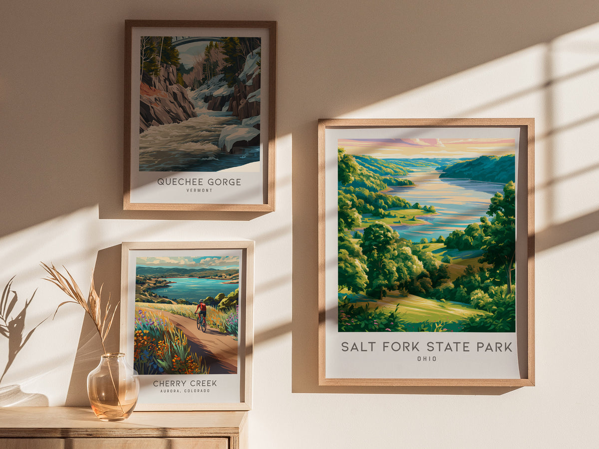 Salt Fork State Park Matte Border Poster | Ohio Destination Print Travel Wall Art — styled in a modern interior