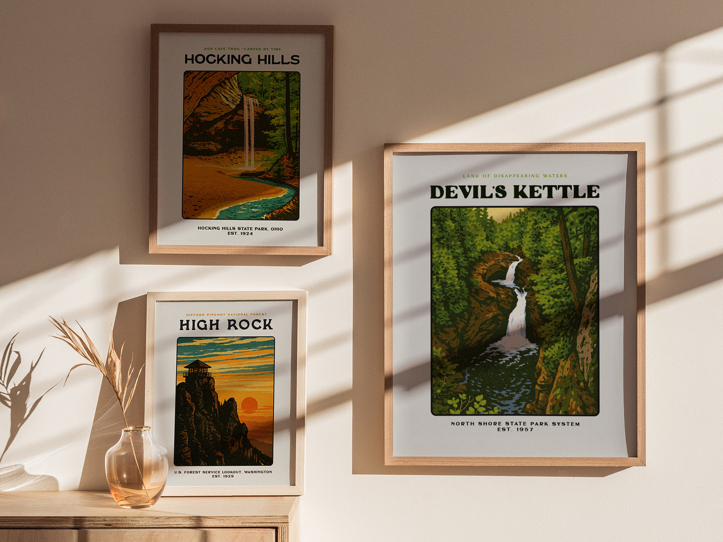 Devils Kettle Block Print | Minnesota Vintage Travel Poster Wall Art | Framed or Unframed