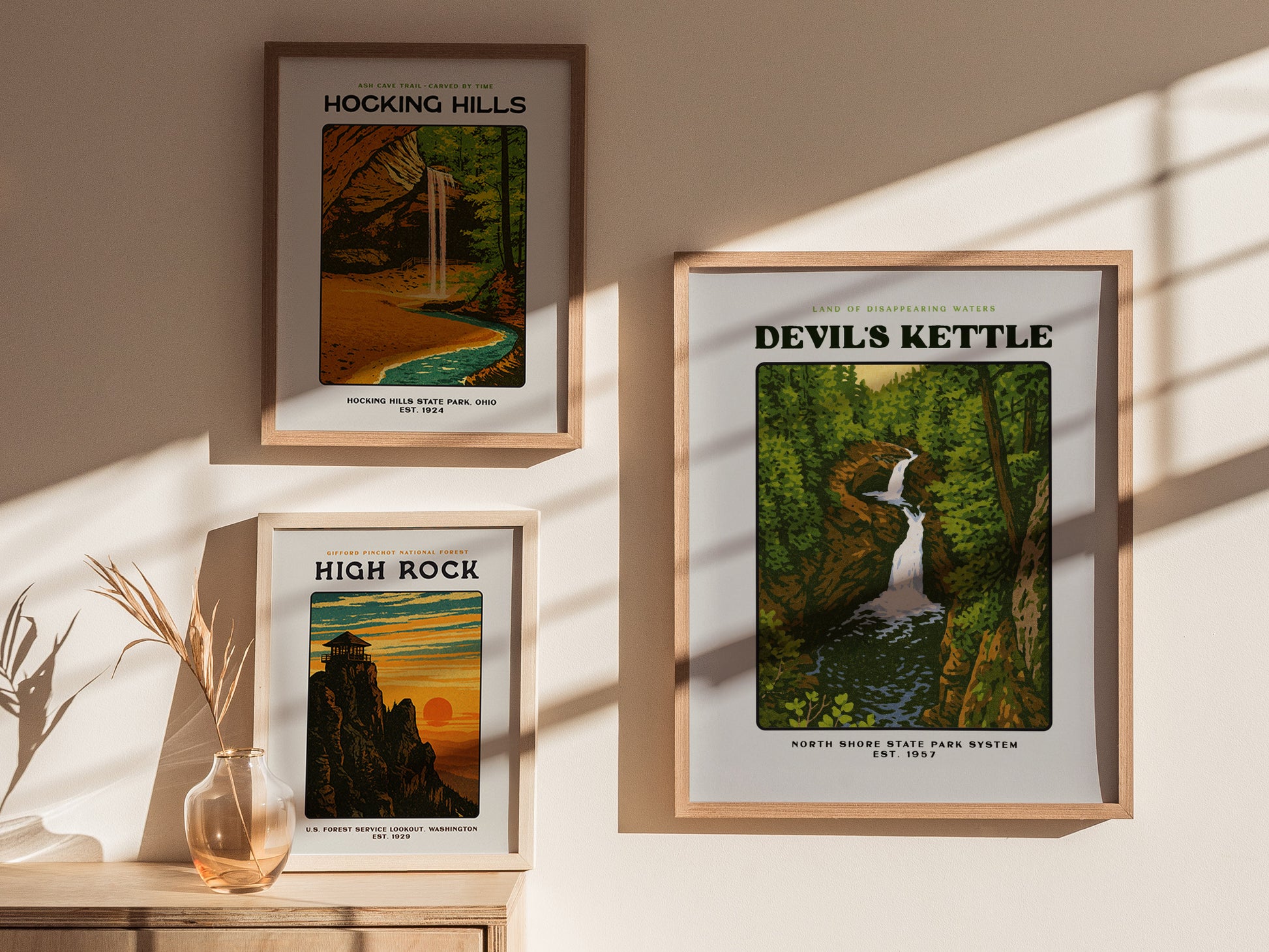 Devils Kettle Block Print | Minnesota Vintage Travel Poster Wall Art | Framed or Unframed