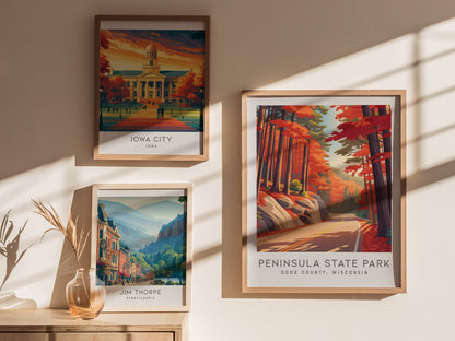 Peninsula State Park Matte Border Poster | Door County, Wisconsin Destination Print — styled in a modern interior