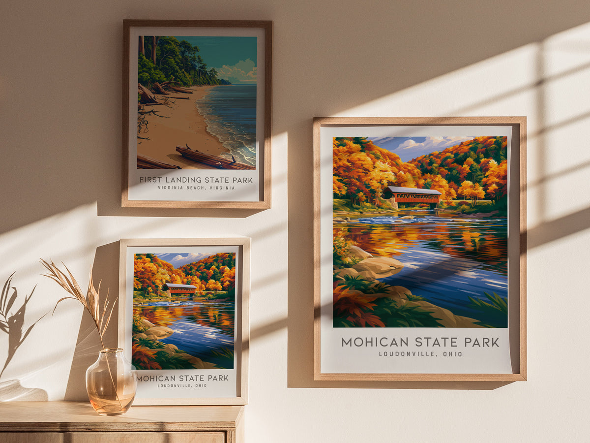 Mohican State Park Matte Border Poster | Loudonville, Ohio Destination Print — styled in a modern interior
