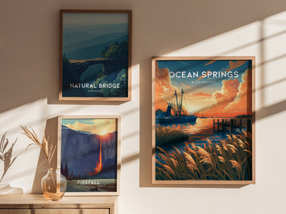 Ocean Springs, Mississippi Poster | Coastal Beach Decor Travel Gift Wall Art — styled in a modern interior