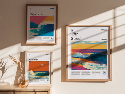17th Street, Florida Poster | Golden Hour Surf Break Wall Art — styled in a modern interior