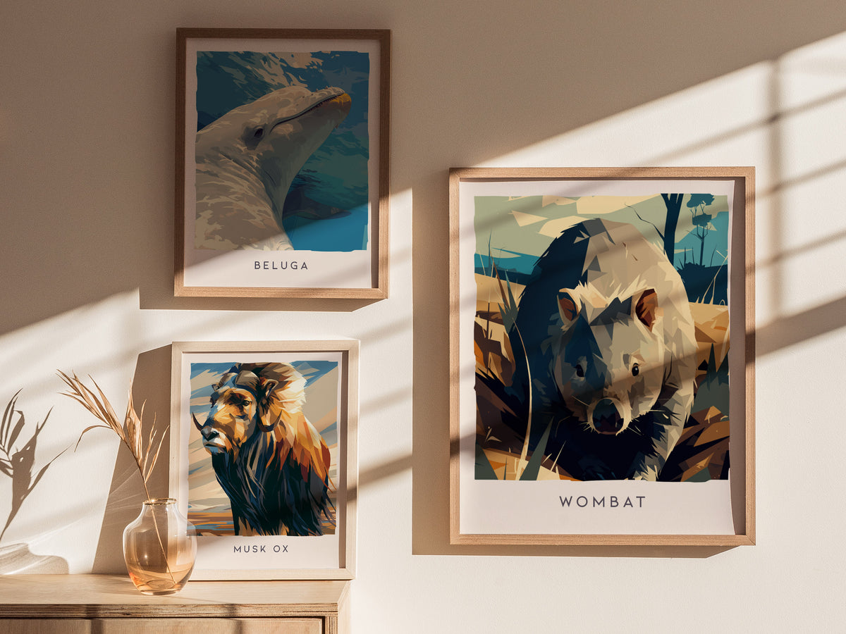 Wombat, Vombatus Ursinus Poster | Charming Australian Wildlife Wall Art — styled in a modern interior