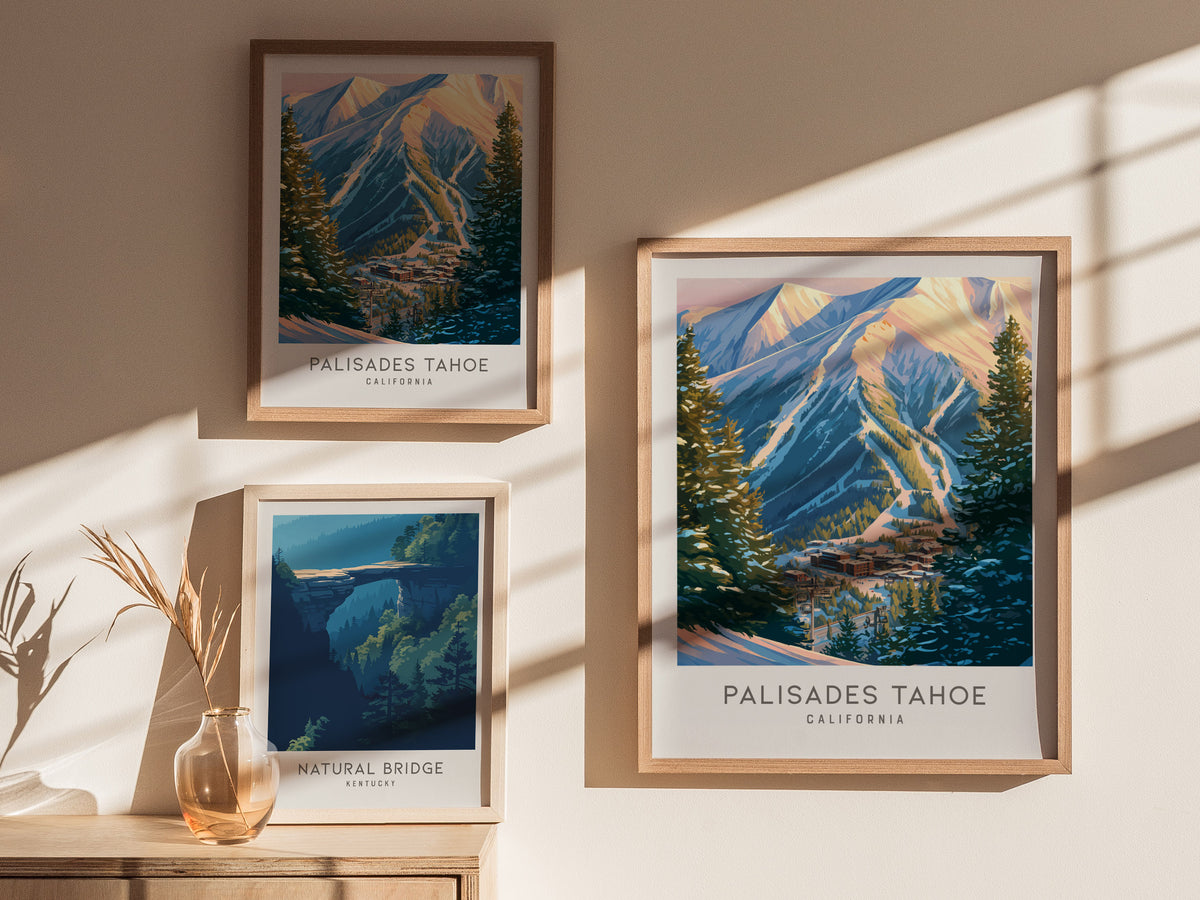 Palisades Tahoe Matte Border Poster | California Destination Print Travel Wall Art — styled in a modern interior