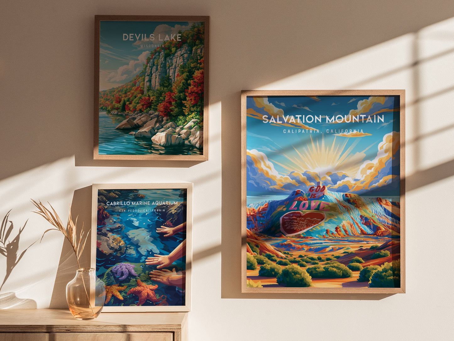 Salvation Mountain, California Poster | Colorful Desert Folk Art Wall Art — styled in a modern interior