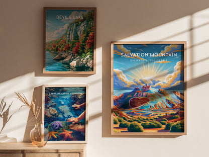 Salvation Mountain, California Poster | Colorful Desert Folk Art Wall Art — styled in a modern interior