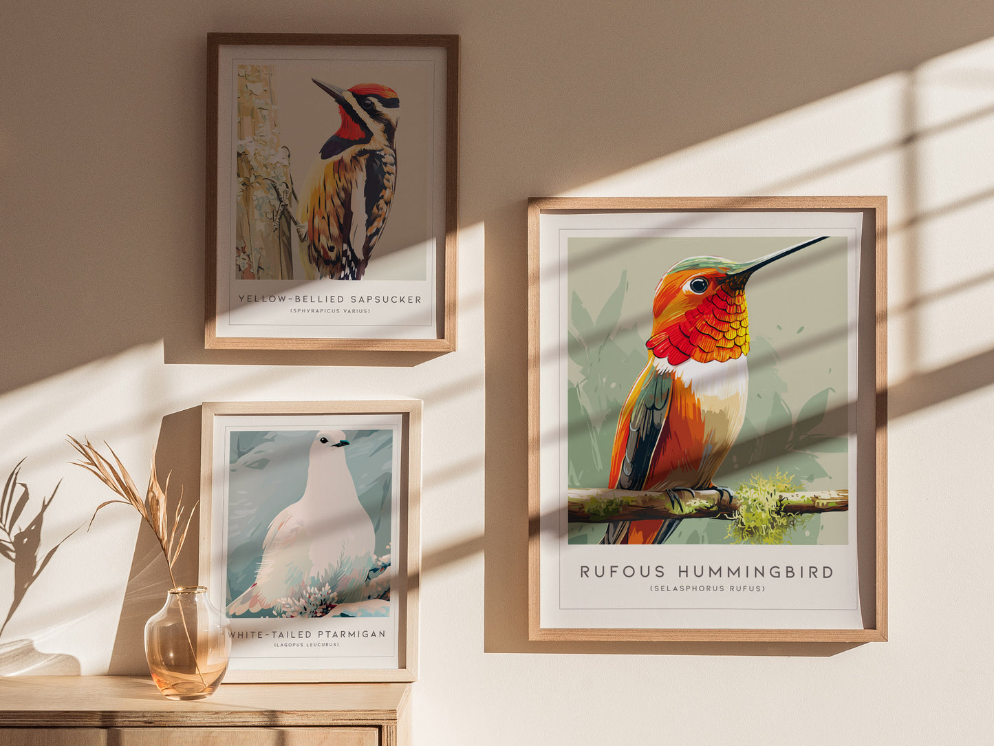 Rufous Hummingbird, Selasphorus rufus Poster | Vibrant Bird Wall Art — styled in a modern interior
