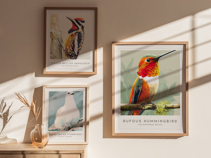 Rufous Hummingbird, Selasphorus rufus Poster | Vibrant Bird Wall Art — styled in a modern interior