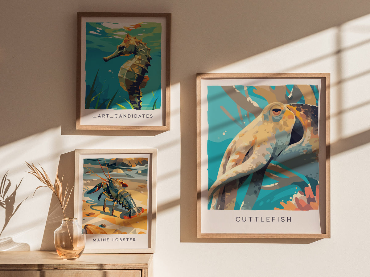 Cuttlefish Wildlife Poster | Vibrant Ocean Cephalopod Art Wall Art — styled in a modern interior