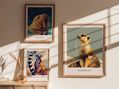 Meerkat, Suricata suricatta Poster | Bold Safari Wildlife Wall Art — styled in a modern interior