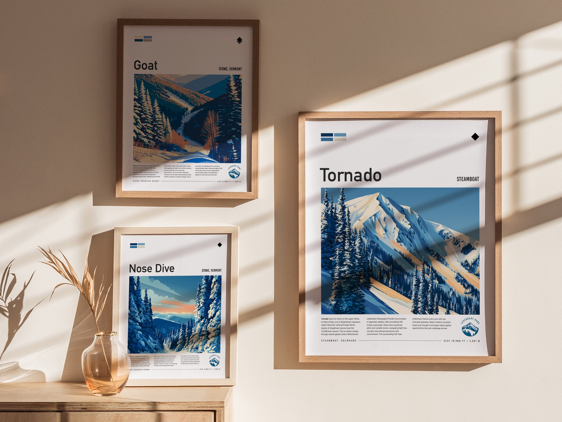 Tornado, Steamboat Poster | Steep Slopes & Fresh Powder Wall Art — styled in a modern interior