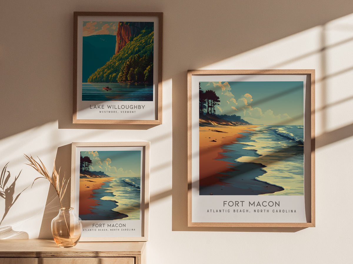 Fort Macon Matte Border Poster | Atlantic Beach, North Carolina Travel Wall Art — styled in a modern interior