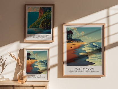 Fort Macon Matte Border Poster | Atlantic Beach, North Carolina Travel Wall Art — styled in a modern interior