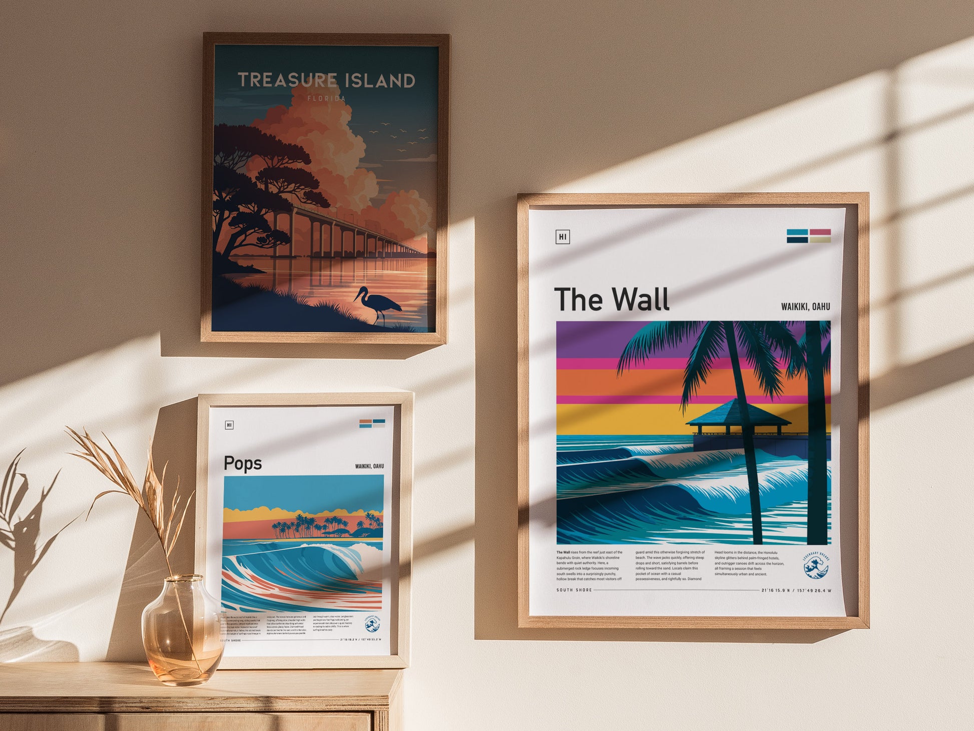 The Wall, Hawaii Poster | Epic Big Wave Surf Break Wall Art — styled in a modern interior