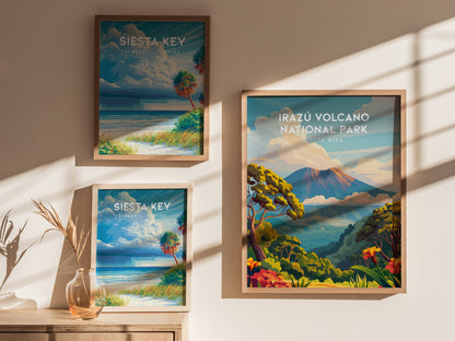 Irazú Volcano National Park, Costa Rica Poster | Crater Lake & Misty Summit Wall Art — styled in a modern interior