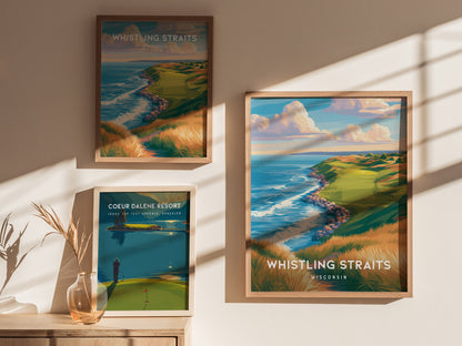 Whistling Straits, Wisconsin Poster | Legendary Links & Lakeshore Wall Art — styled in a modern interior