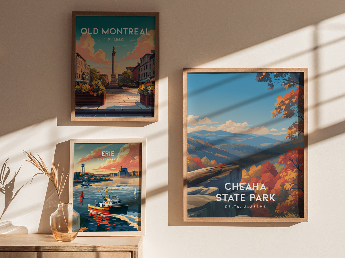Cheaha State Park, Delta, Alabama Poster | Mountain Overlook Wilderness Wall Art — styled in a modern interior