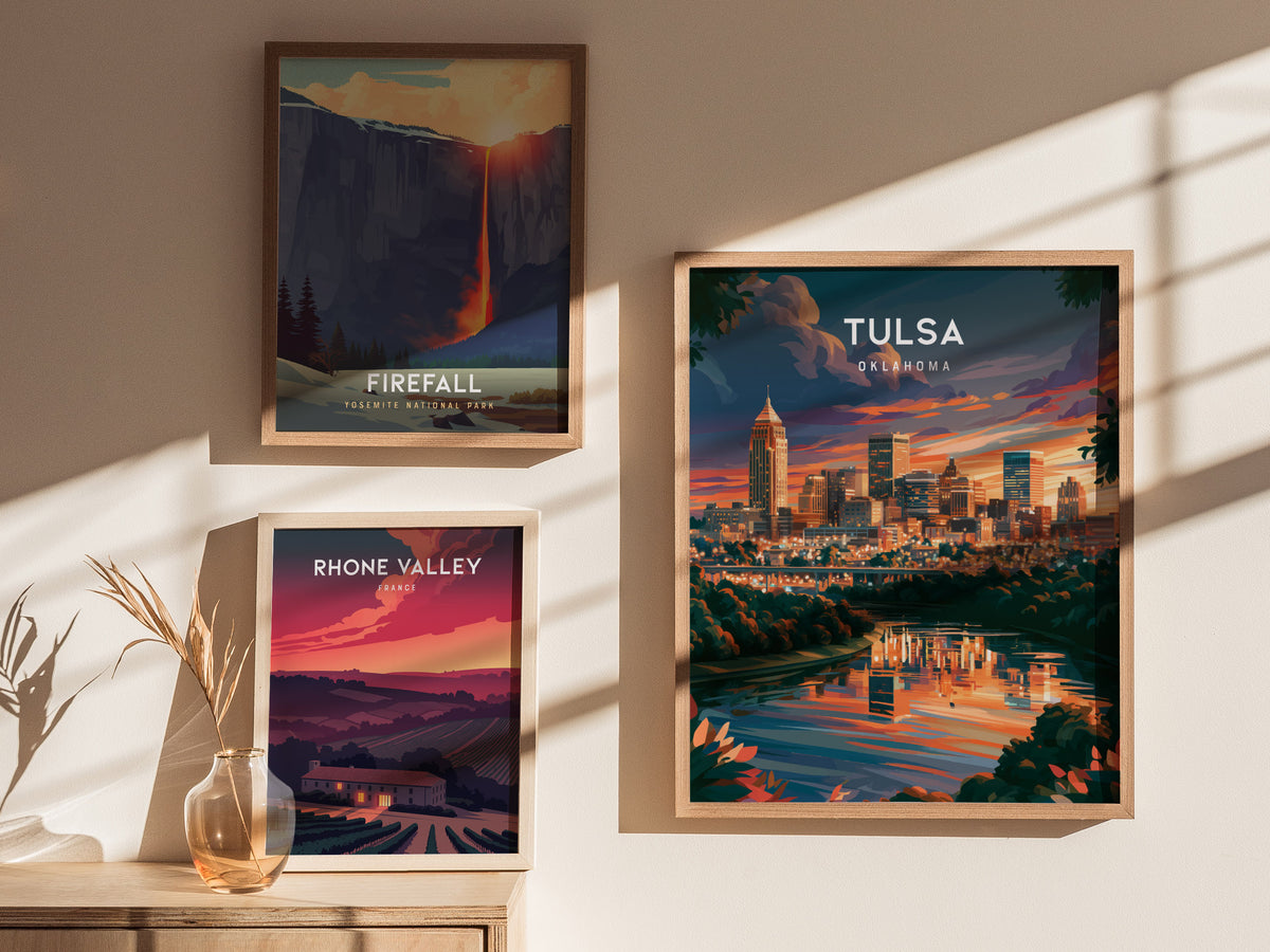 Tulsa, Oklahoma Poster | Route 66 Art Deco Skyline Wall Art — styled in a modern interior