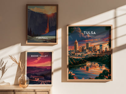 Tulsa, Oklahoma Poster | Route 66 Art Deco Skyline Wall Art — styled in a modern interior