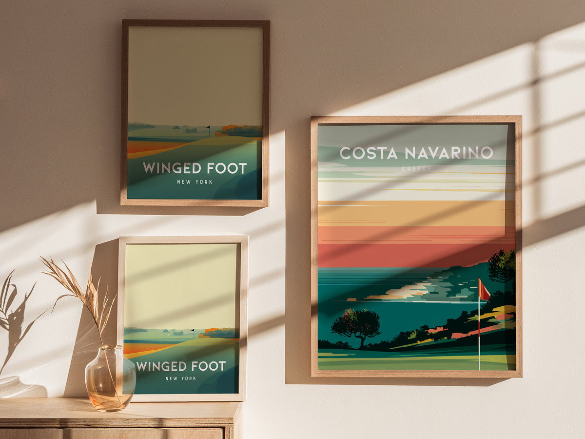 Costa Navarino, Greece Poster | Mediterranean Links Golfer Gift Wall Art — styled in a modern interior