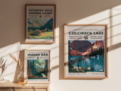 Colchuck Lake, Alpine Lakes Wilderness Poster | Hiker Gift | Backcountry Trail Wall Art — styled in a modern interior