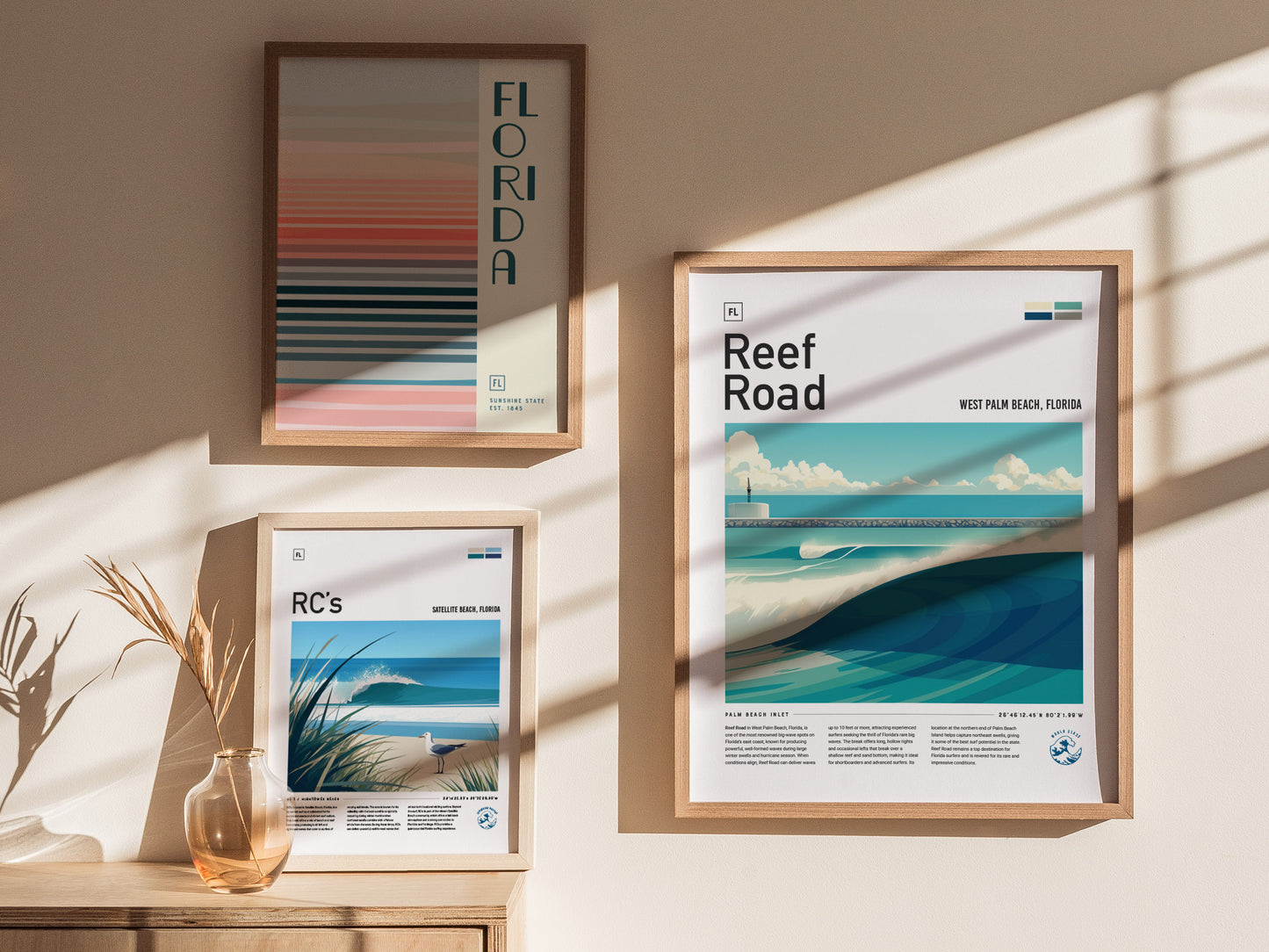 Reef Road Wave Poster | Florida Surf Spot Art | Minimalist Ocean Gift