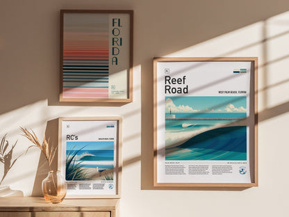 Reef Road Wave Poster | Florida Surf Spot Art | Minimalist Ocean Gift