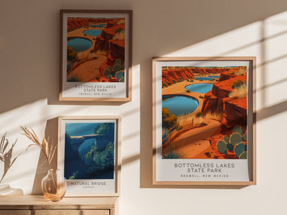 Bottomless Lakes State Park Matte Border Poster | Roswell, New Mexico Travel Wall Art — styled in a modern interior