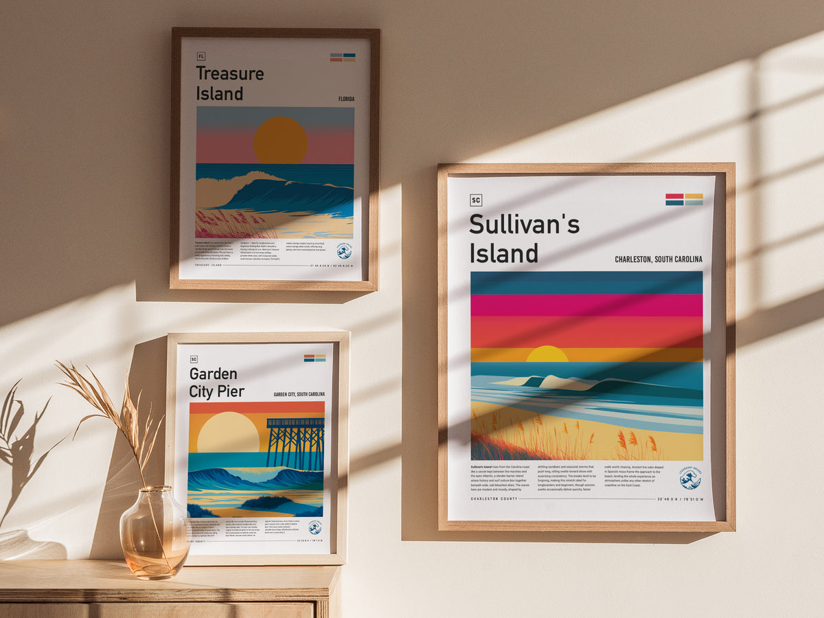 Sullivan's Island, Charleston, South Carolina Poster | Surf Wall Art & Beach House Decor — styled in a modern interior