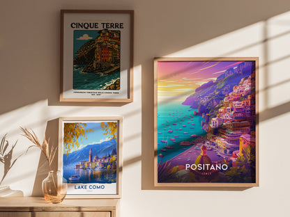 Positano Sunset Poster | Amalfi Coast Italy Wall Art Print