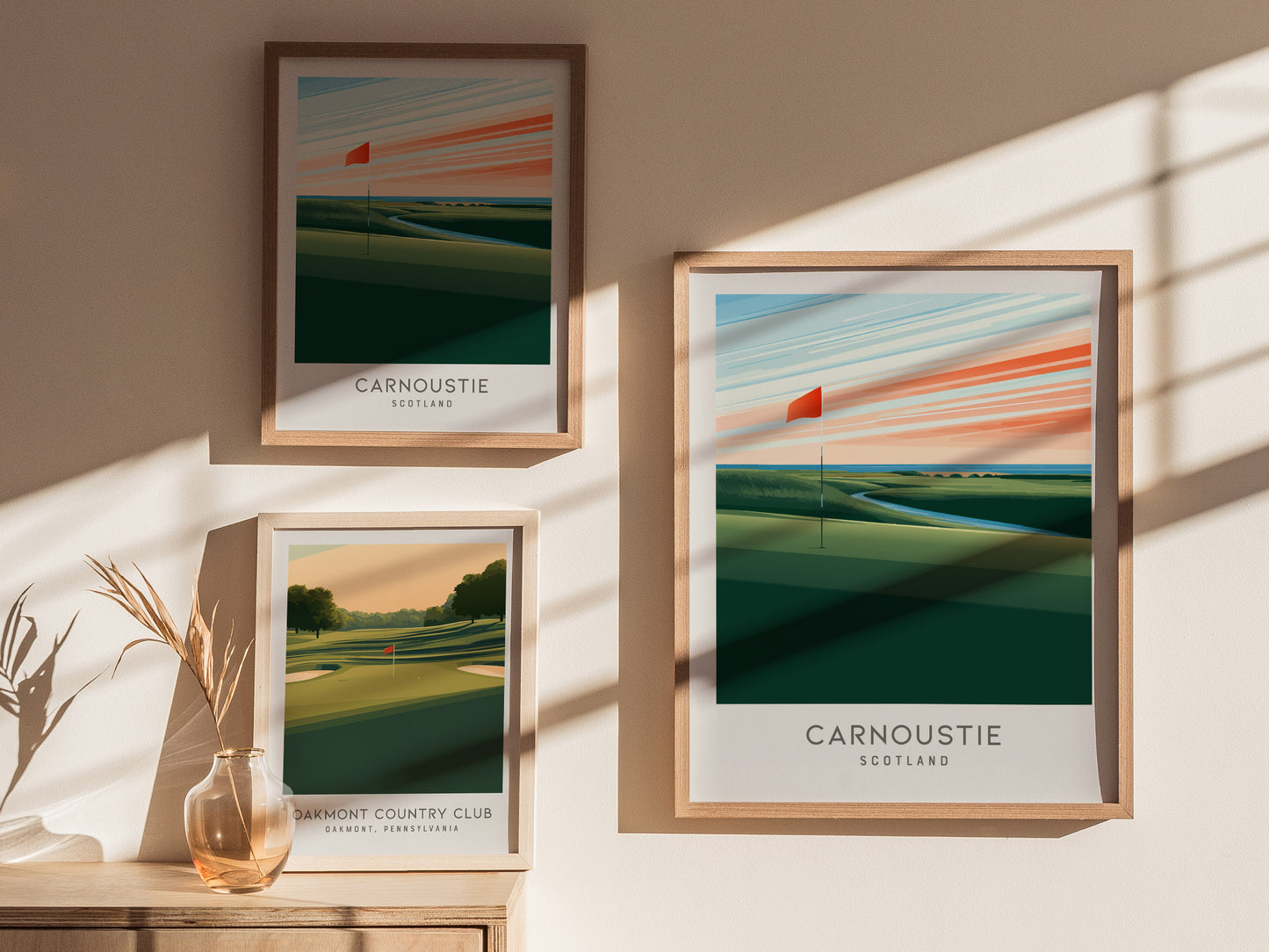 Carnoustie Matte Border Poster | Scotland Links Poster Golf Wall Art — styled in a modern interior