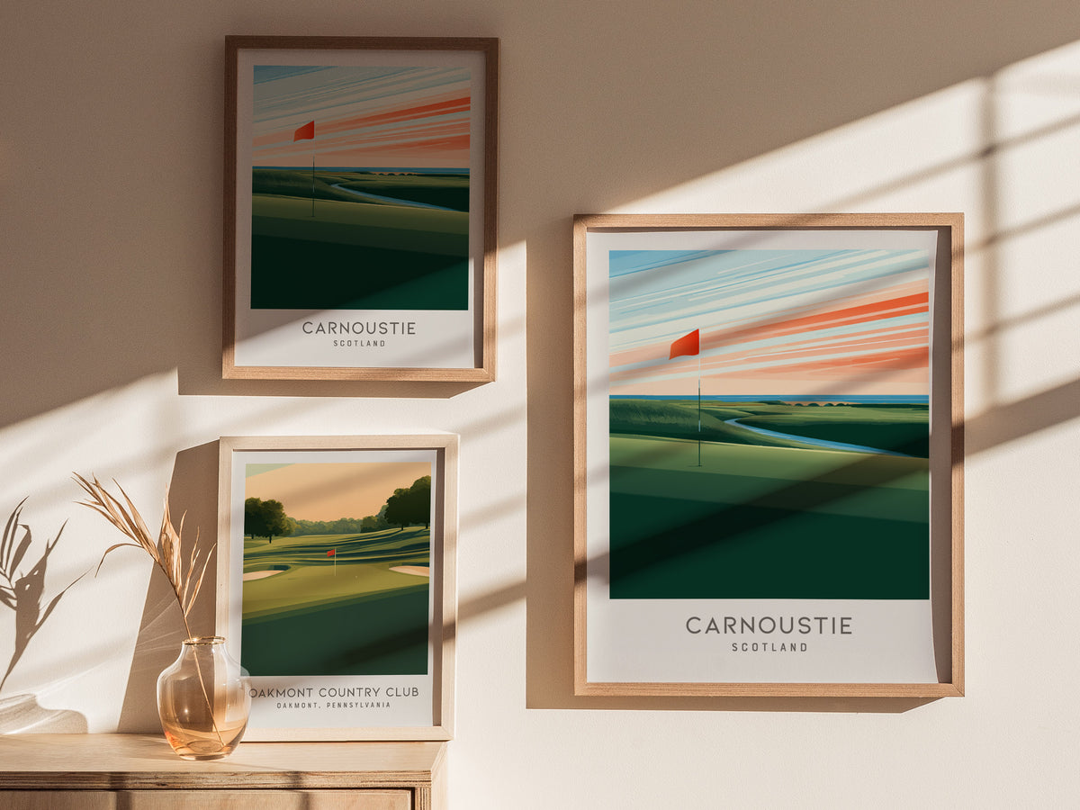 Carnoustie Matte Border Poster | Scotland Links Poster Golf Wall Art — styled in a modern interior