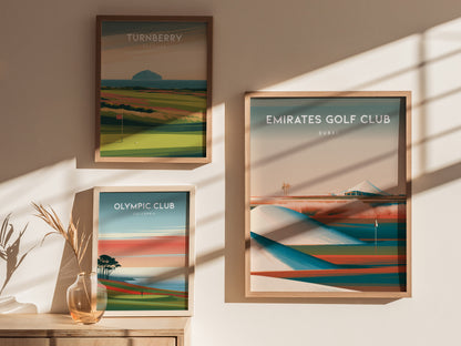 Emirates Golf Club, Dubai Poster | Golfer Gift & Links Wall Art — styled in a modern interior