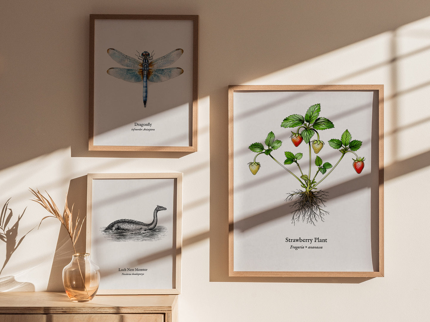 Strawberry Plant Poster | Vintage Fragaria × ananassa Botanical Illustration Wall Art — styled in a modern interior