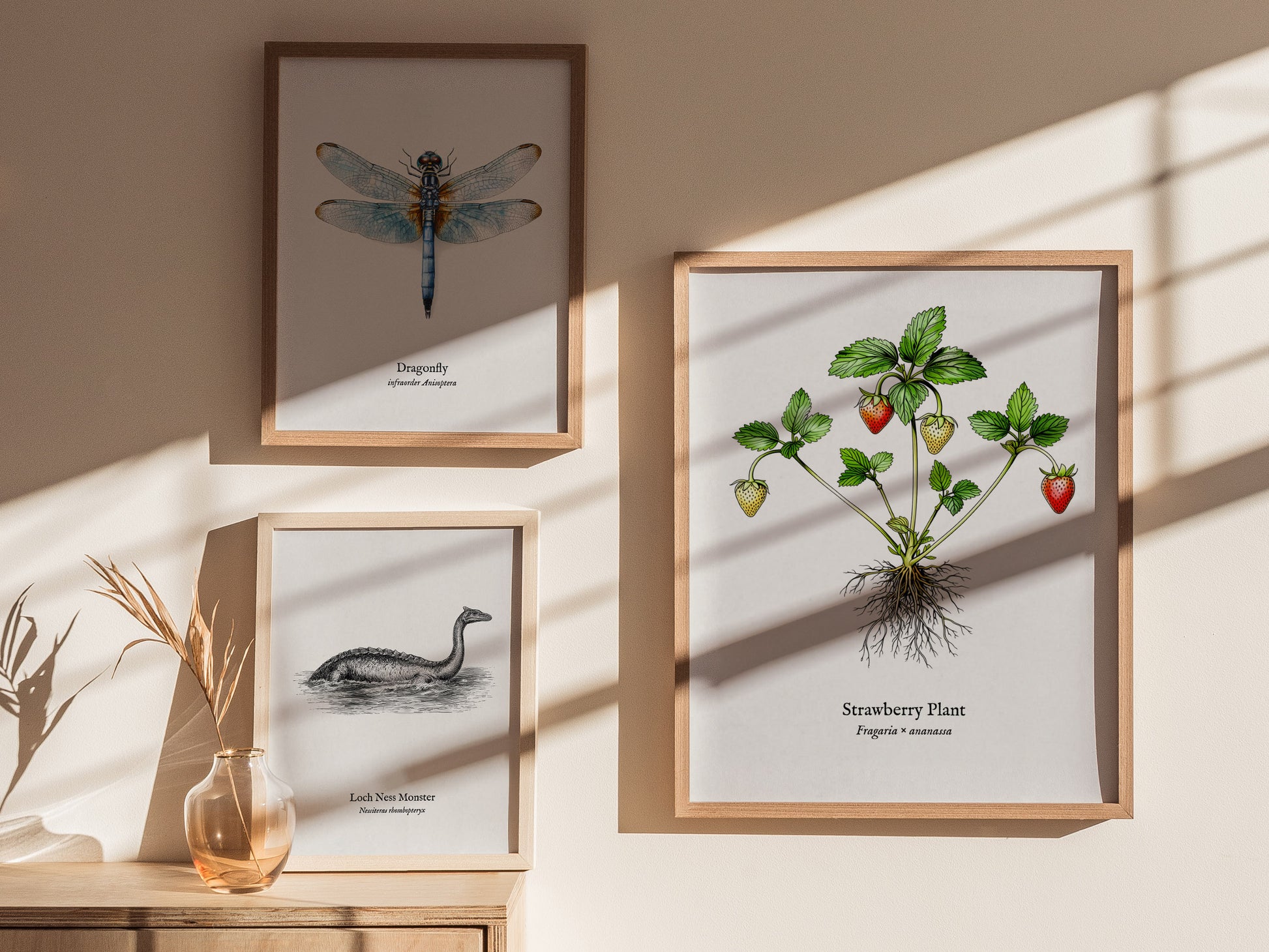 Strawberry Plant Poster | Vintage Fragaria × ananassa Botanical Illustration Wall Art — styled in a modern interior