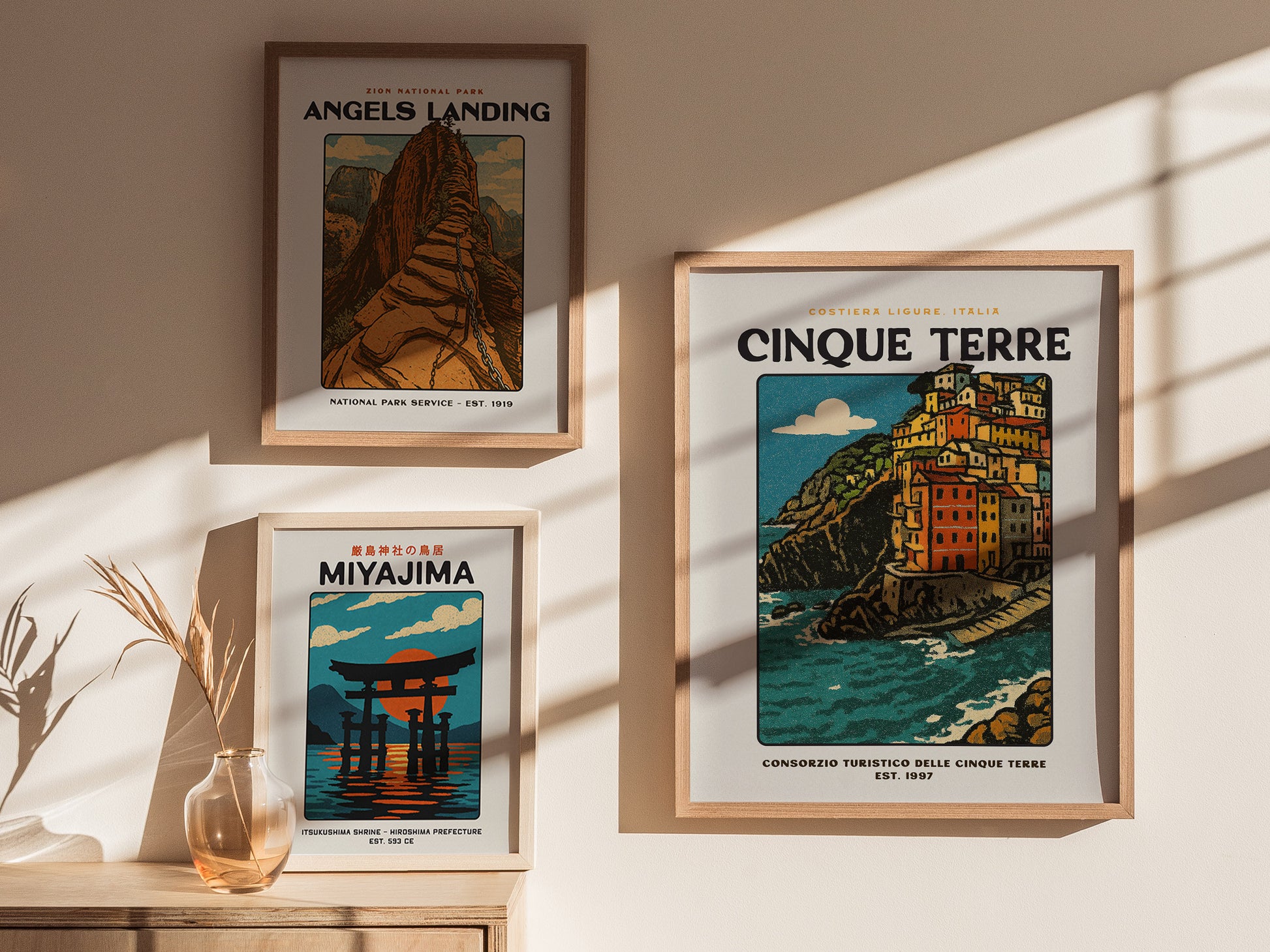 Cinque Terre Vintage Travel Poster | Italian Riviera Coastal Village Wall Art