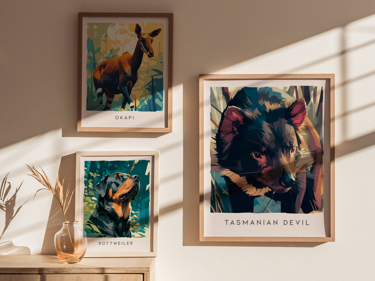 Tasmanian Devil, Sarcophilus harrisii Poster | Bold Wildlife Wall Art — styled in a modern interior