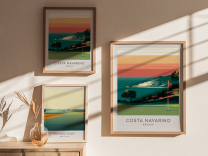 Costa Navarino Matte Border Poster | Greece Golf Course Print & Country Club Decor — styled in a modern interior