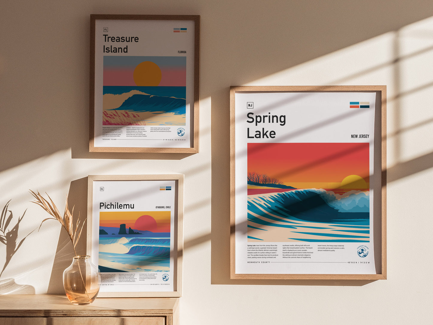 Spring Lake, New Jersey Poster | Surf Wall Art & Coastal Charm Print — styled in a modern interior