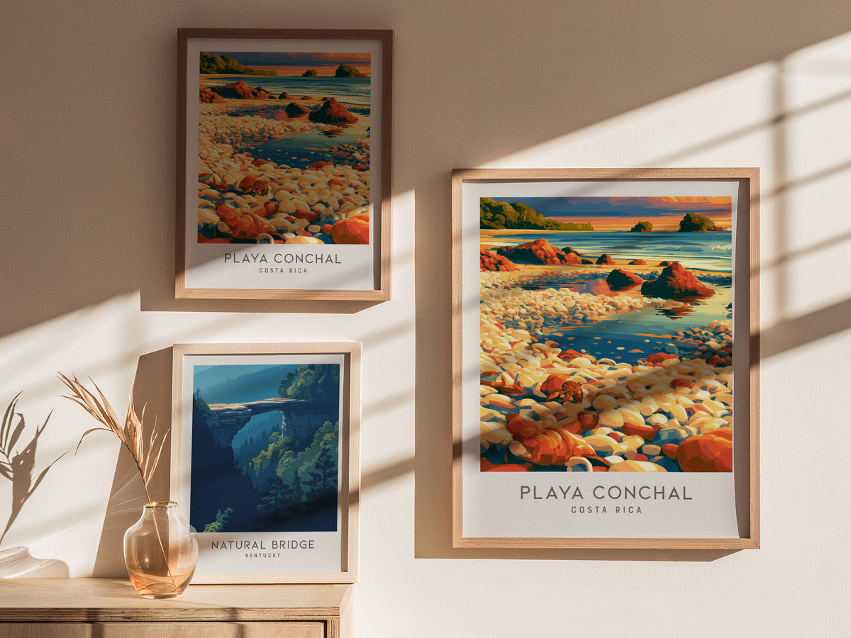 Playa Conchal Matte Border Poster | Costa Rica Vacation Wall Art — styled in a modern interior