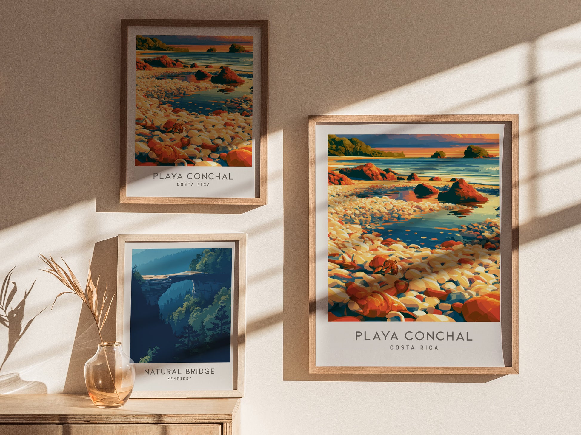 Playa Conchal Matte Border Poster | Costa Rica Vacation Wall Art — styled in a modern interior