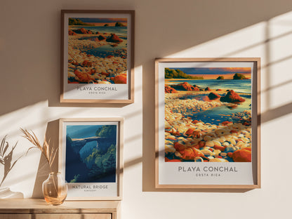 Playa Conchal Matte Border Poster | Costa Rica Vacation Wall Art — styled in a modern interior