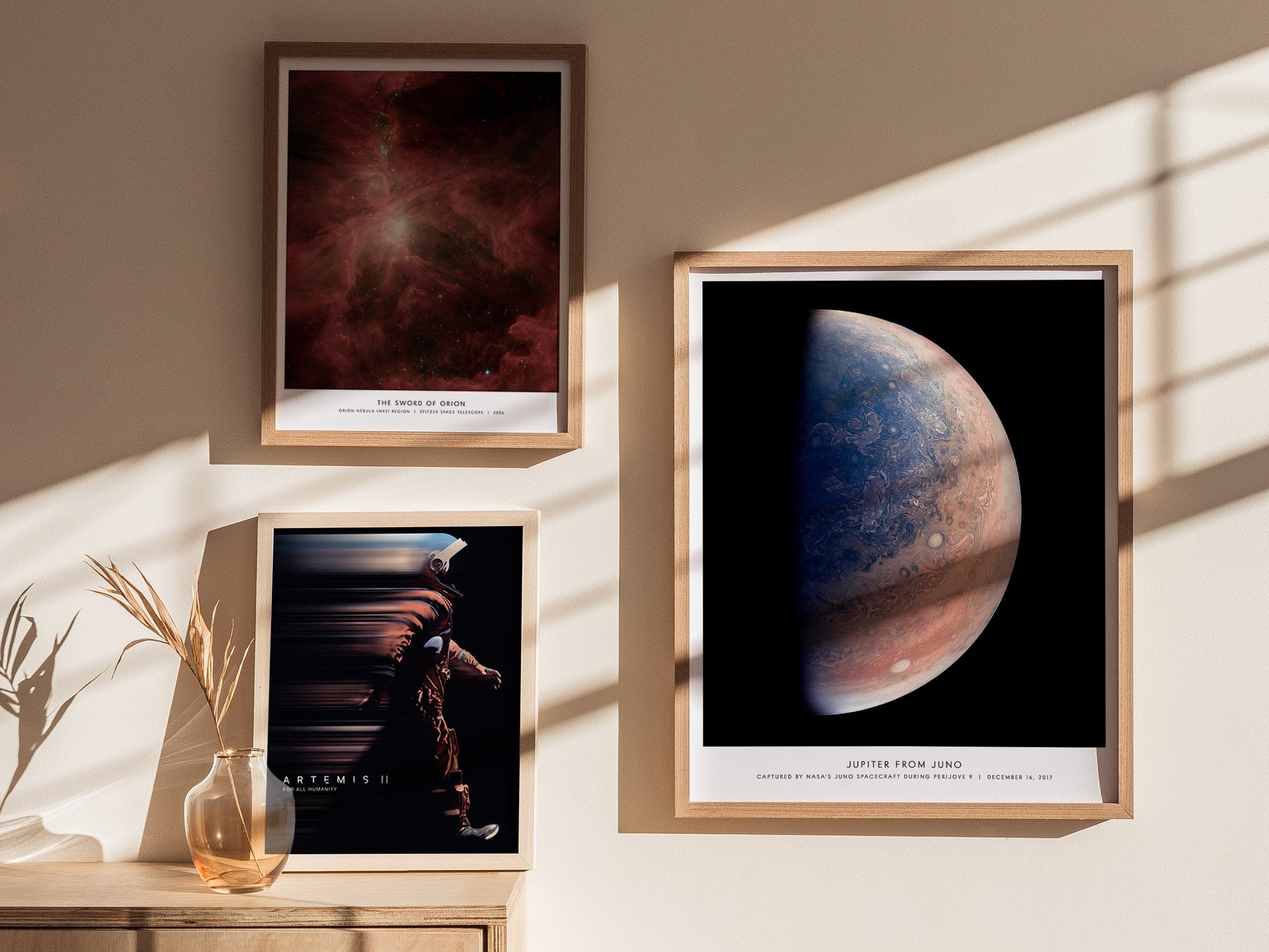 Gallery wall featuring the Jupiter from Juno poster paired with other NASA planet prints