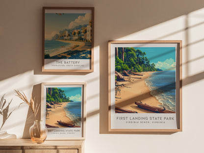 First Landing State Park Matte Border Poster | Virginia Beach, Virginia Coastal Beach Decor — styled in a modern interior