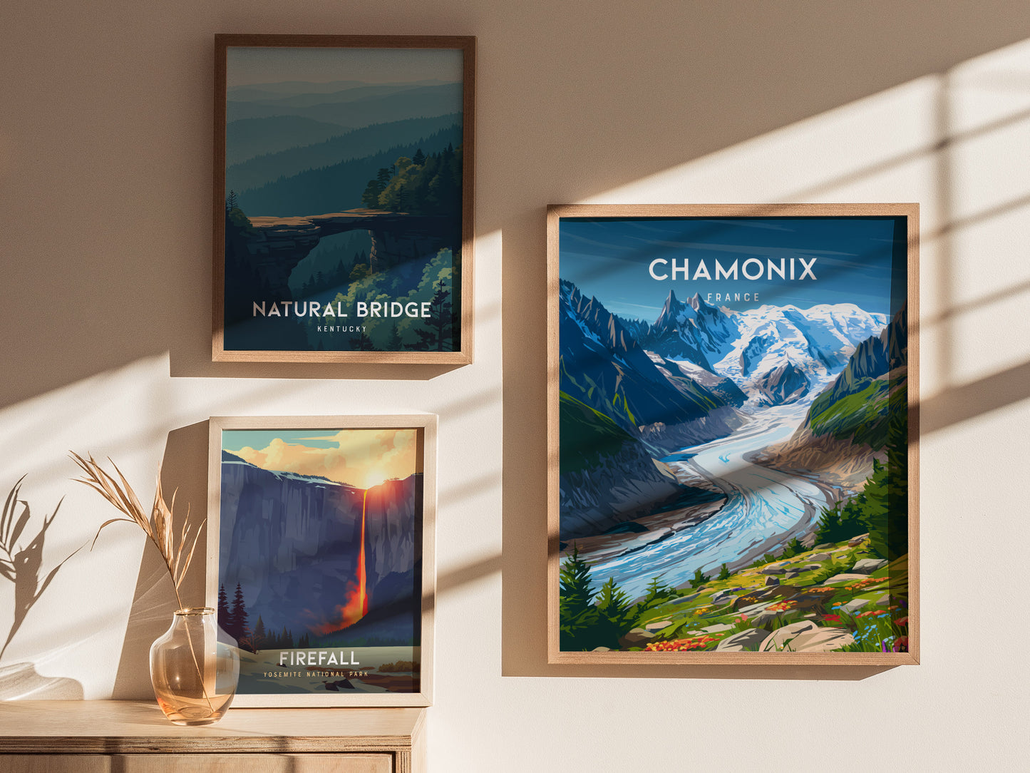 Chamonix, France Poster | Alpine Mountain Village Destination Print Wall Art — styled in a modern interior