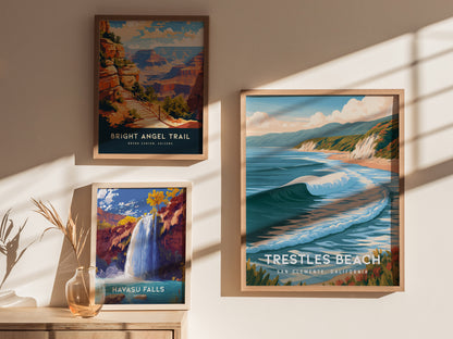 Trestles Beach, California Poster | Golden Hour Surf Break Wall Art — styled in a modern interior